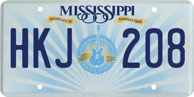 MS license plate HKJ208
