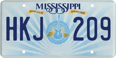 MS license plate HKJ209