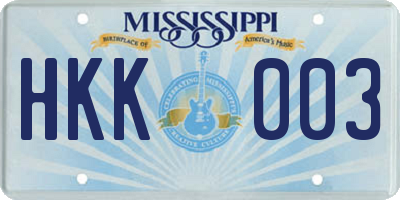 MS license plate HKK003