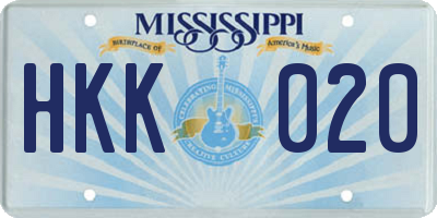 MS license plate HKK020
