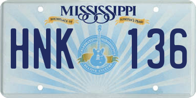 MS license plate HNK136