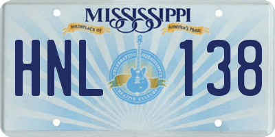 MS license plate HNL138