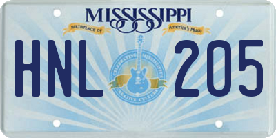 MS license plate HNL205