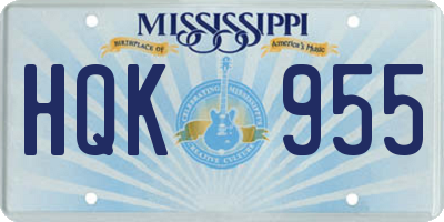 MS license plate HQK955