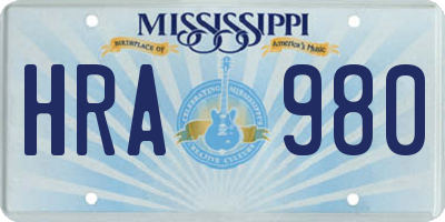 MS license plate HRA980