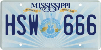 MS license plate HSW666