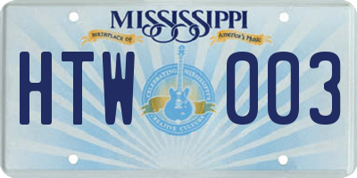 MS license plate HTW003