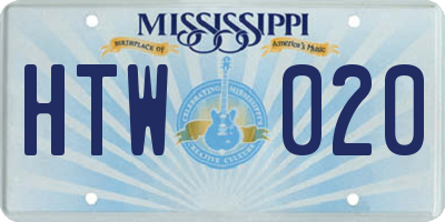 MS license plate HTW020