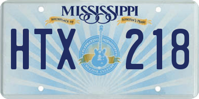 MS license plate HTX218