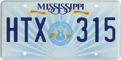 MS license plate HTX315