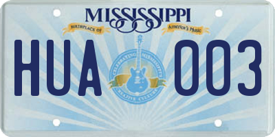 MS license plate HUA003