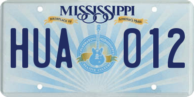MS license plate HUA012