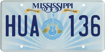 MS license plate HUA136