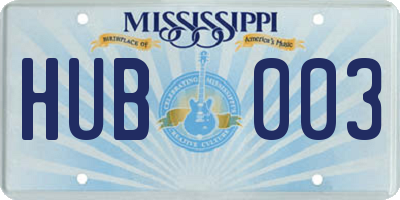 MS license plate HUB003