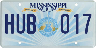 MS license plate HUB017