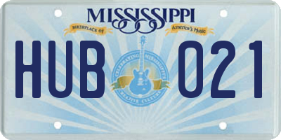 MS license plate HUB021