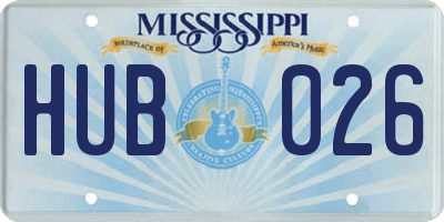 MS license plate HUB026