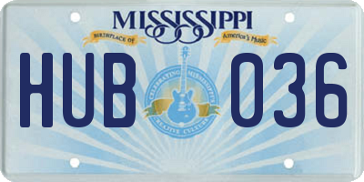 MS license plate HUB036
