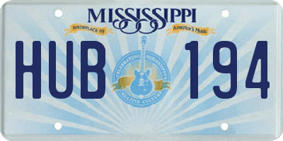 MS license plate HUB194