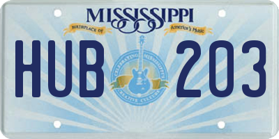 MS license plate HUB203