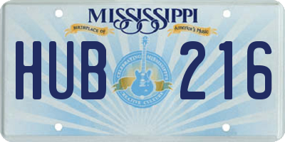 MS license plate HUB216