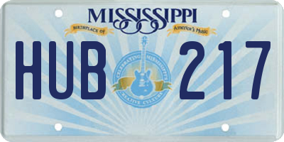 MS license plate HUB217