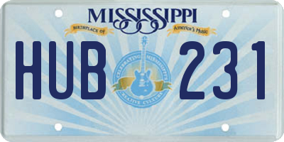MS license plate HUB231