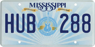 MS license plate HUB288