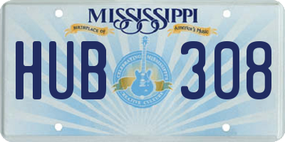 MS license plate HUB308