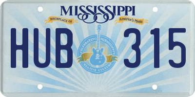 MS license plate HUB315