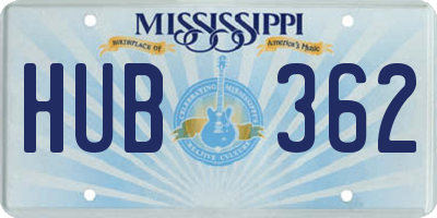 MS license plate HUB362