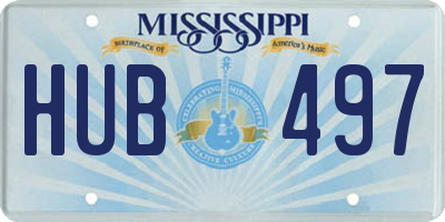 MS license plate HUB497