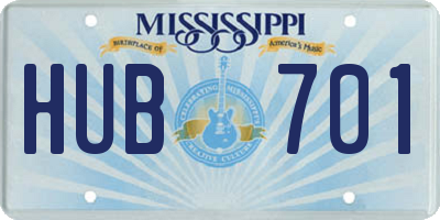 MS license plate HUB701