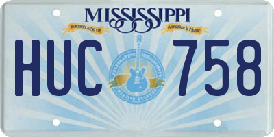 MS license plate HUC758