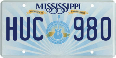 MS license plate HUC980