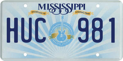 MS license plate HUC981