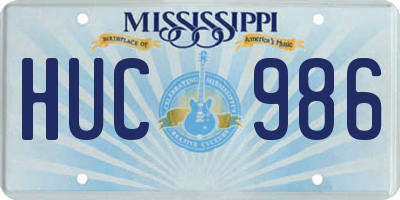 MS license plate HUC986