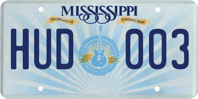 MS license plate HUD003