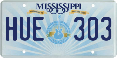 MS license plate HUE303