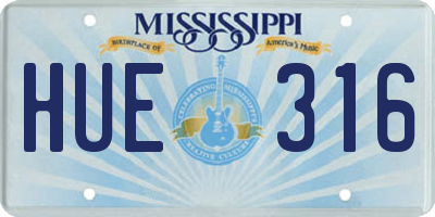 MS license plate HUE316