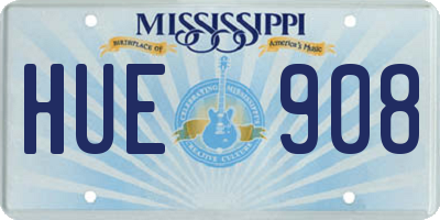 MS license plate HUE908