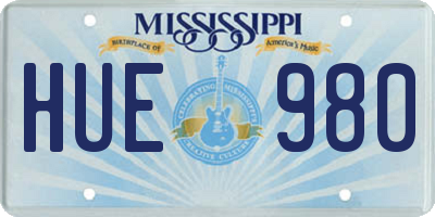 MS license plate HUE980