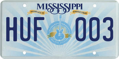 MS license plate HUF003