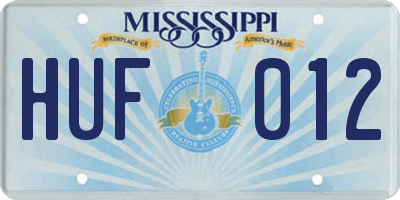 MS license plate HUF012