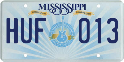 MS license plate HUF013