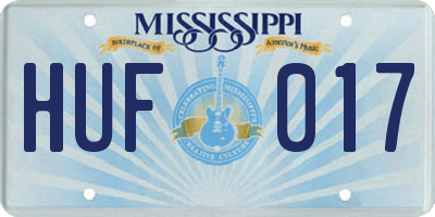 MS license plate HUF017