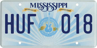 MS license plate HUF018