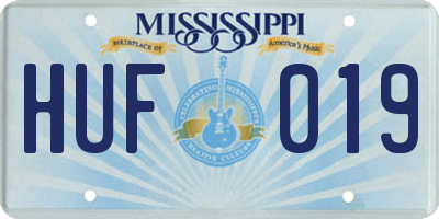 MS license plate HUF019