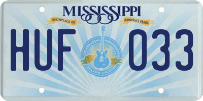 MS license plate HUF033