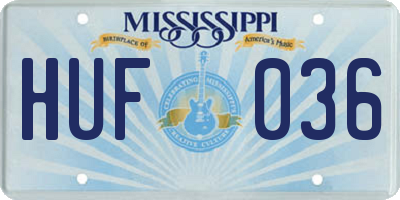 MS license plate HUF036